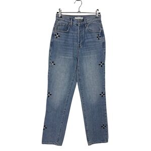 PacSun Women's 24 Dad Jean Blue Rhinestone Floral Embellished Straight